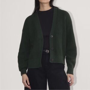 Everlane Dark Green 100% organic cotton cardigan chunky knit button sweater boxy